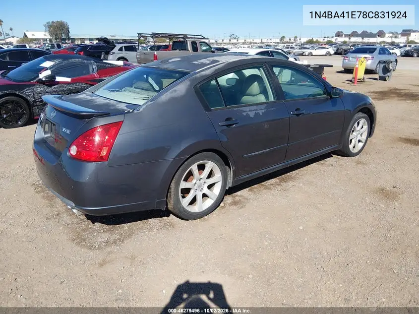 2008 NISSAN MAXIMA VIN 1N4BA41E78C831924 — фото 4