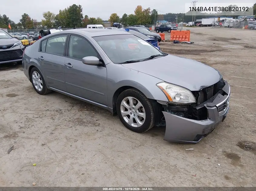 NISSAN MAXIMA 2008, VIN 1N4BA41E38C820192