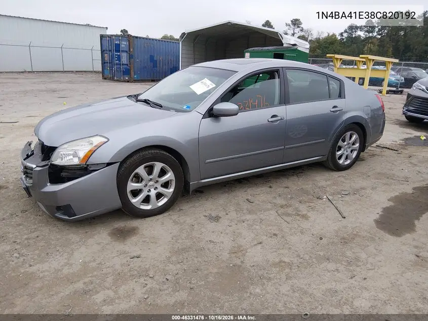 2008 NISSAN MAXIMA VIN 1N4BA41E38C820192 — фото 2