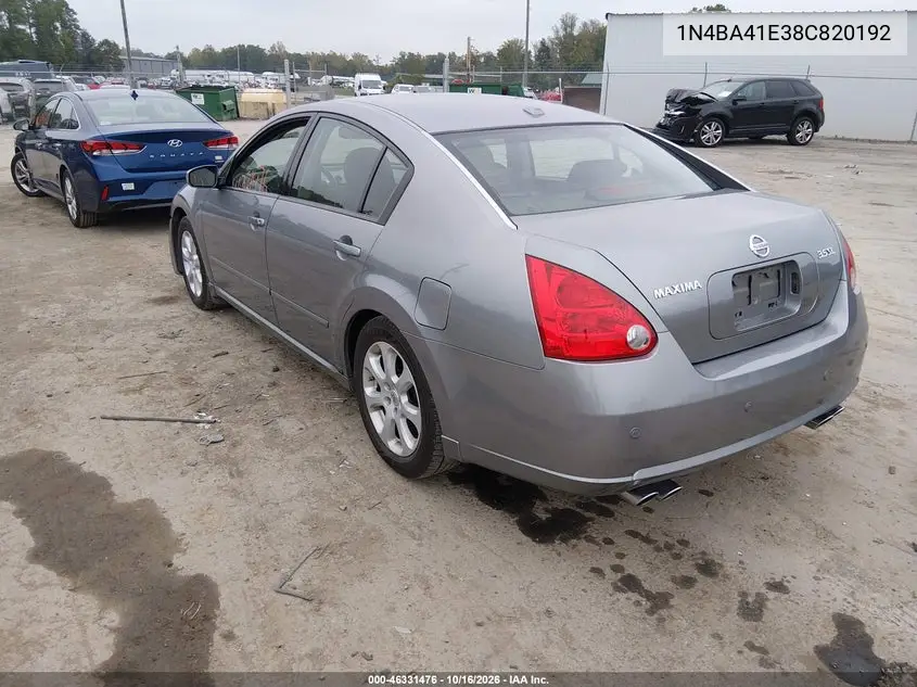 2008 NISSAN MAXIMA VIN 1N4BA41E38C820192 — фото 3