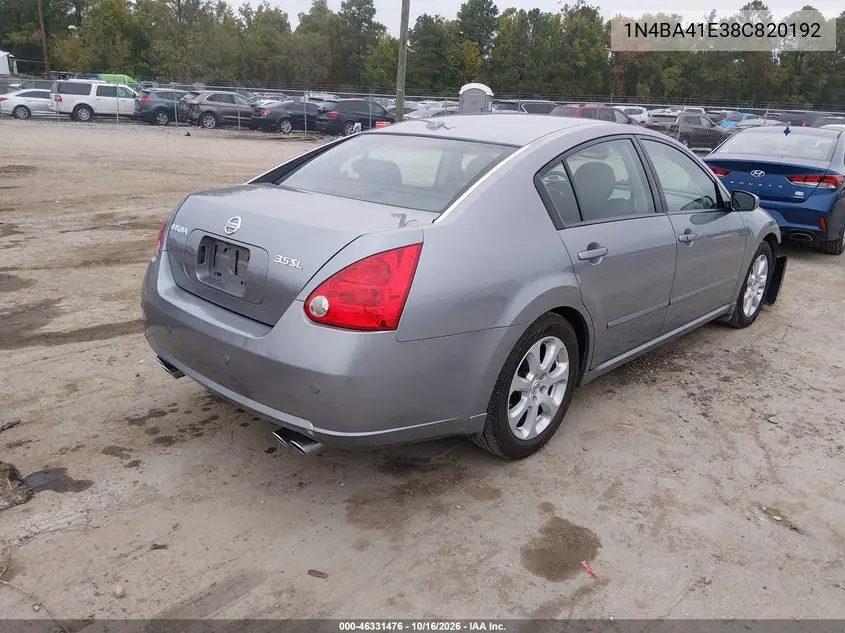 2008 NISSAN MAXIMA VIN 1N4BA41E38C820192 — фото 4