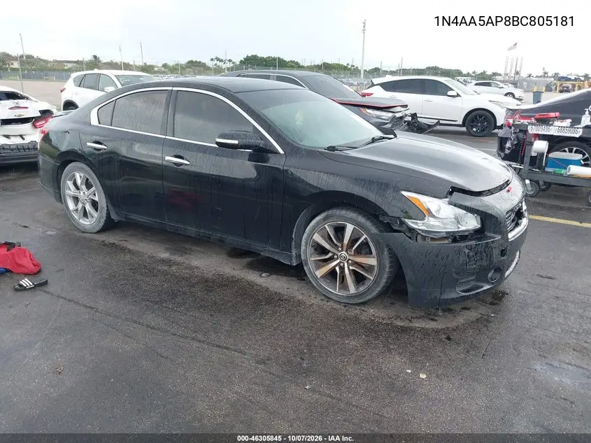 NISSAN MAXIMA 2011, VIN 1N4AA5AP8BC805181