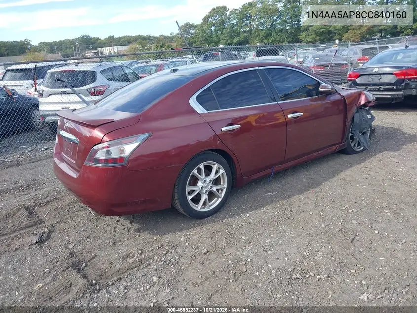 2012 NISSAN MAXIMA VIN 1N4AA5AP8CC840160 — фото 4