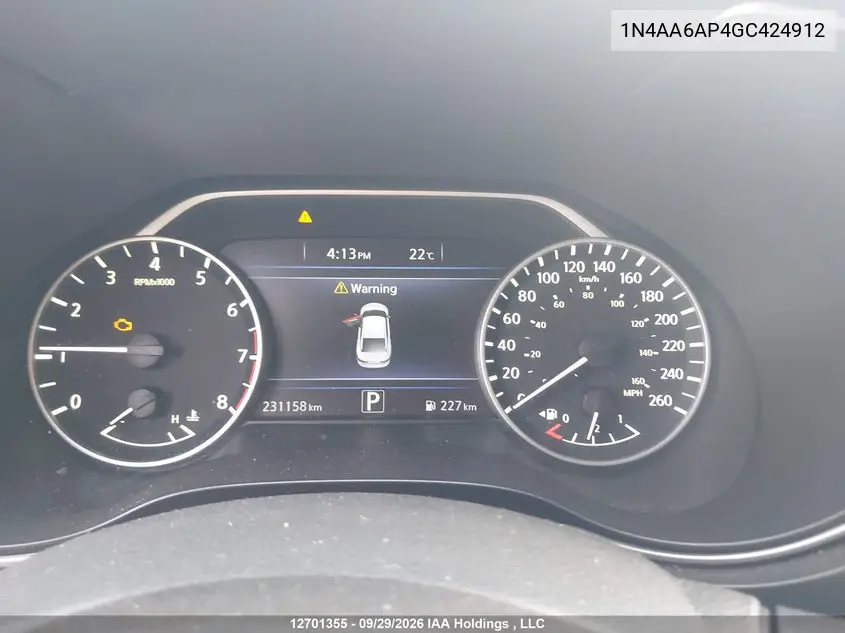 2016 NISSAN MAXIMA VIN 1N4AA6AP4GC424912 — фото 7