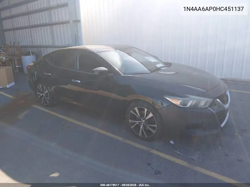 NISSAN MAXIMA 2017, VIN 1N4AA6AP0HC451137