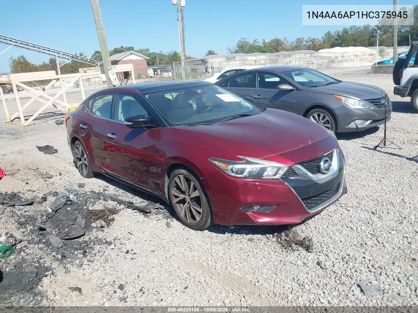 NISSAN MAXIMA 2017, VIN 1N4AA6AP1HC375945