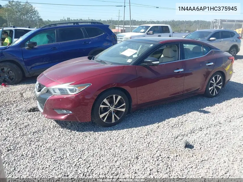 2017 NISSAN MAXIMA VIN 1N4AA6AP1HC375945 — фото 2