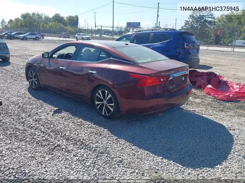 2017 NISSAN MAXIMA VIN 1N4AA6AP1HC375945 — фото 3