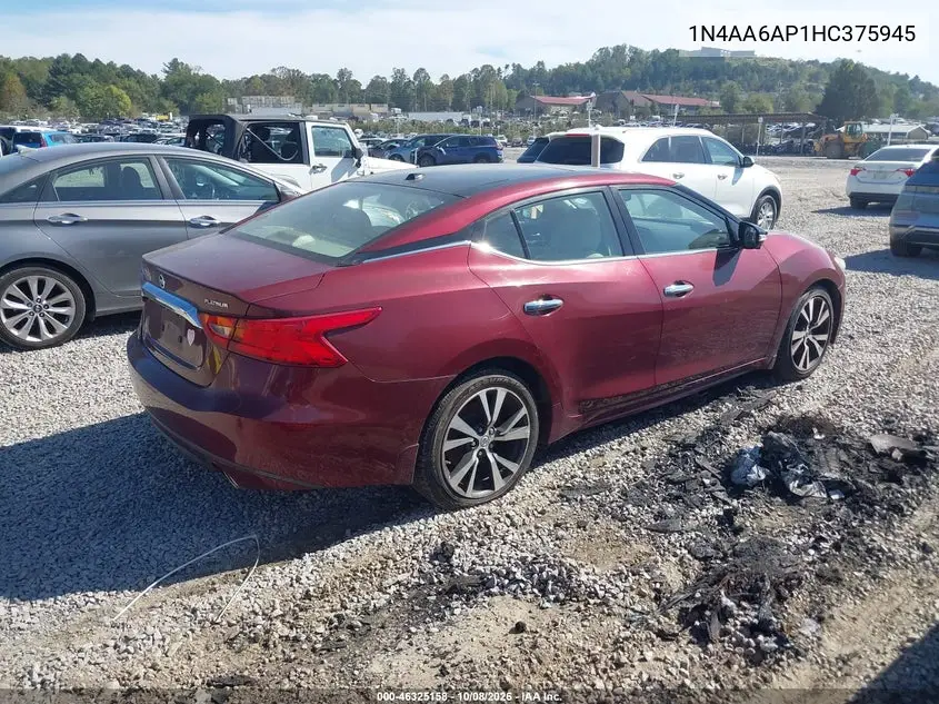 2017 NISSAN MAXIMA VIN 1N4AA6AP1HC375945 — фото 4