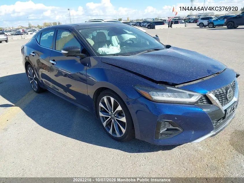NISSAN MAXIMA 2019, VIN 1N4AA6AV4KC376920