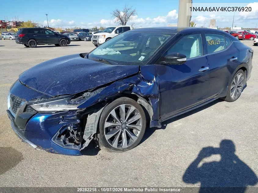 2019 NISSAN MAXIMA VIN 1N4AA6AV4KC376920 — фото 2