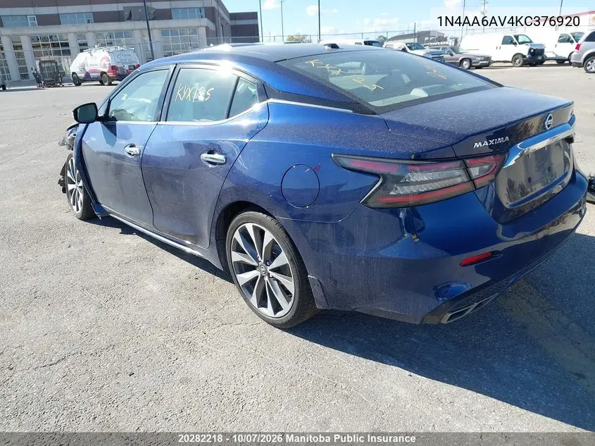 2019 NISSAN MAXIMA VIN 1N4AA6AV4KC376920 — фото 3