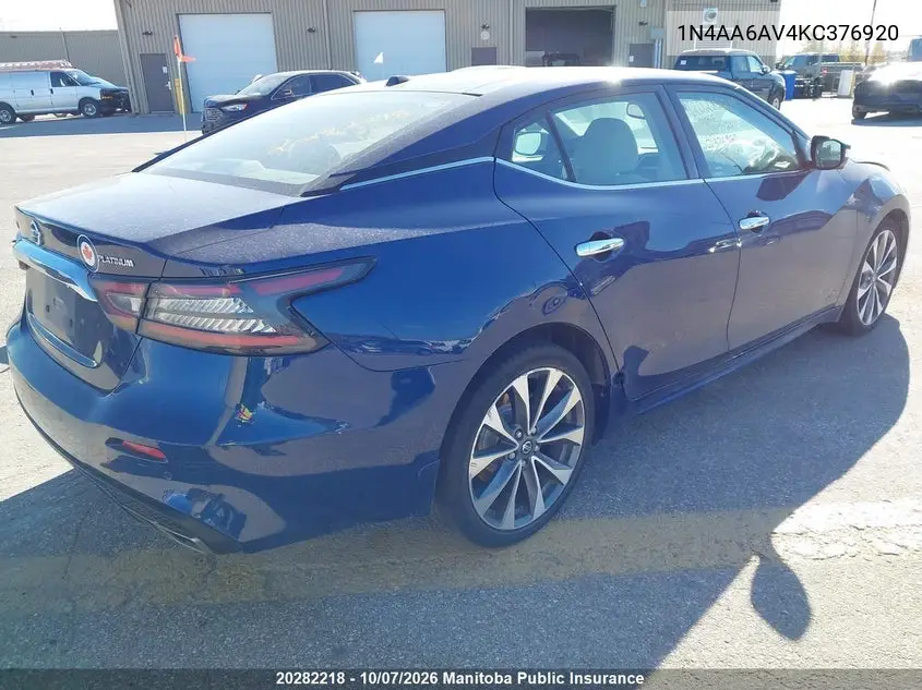 2019 NISSAN MAXIMA VIN 1N4AA6AV4KC376920 — фото 4