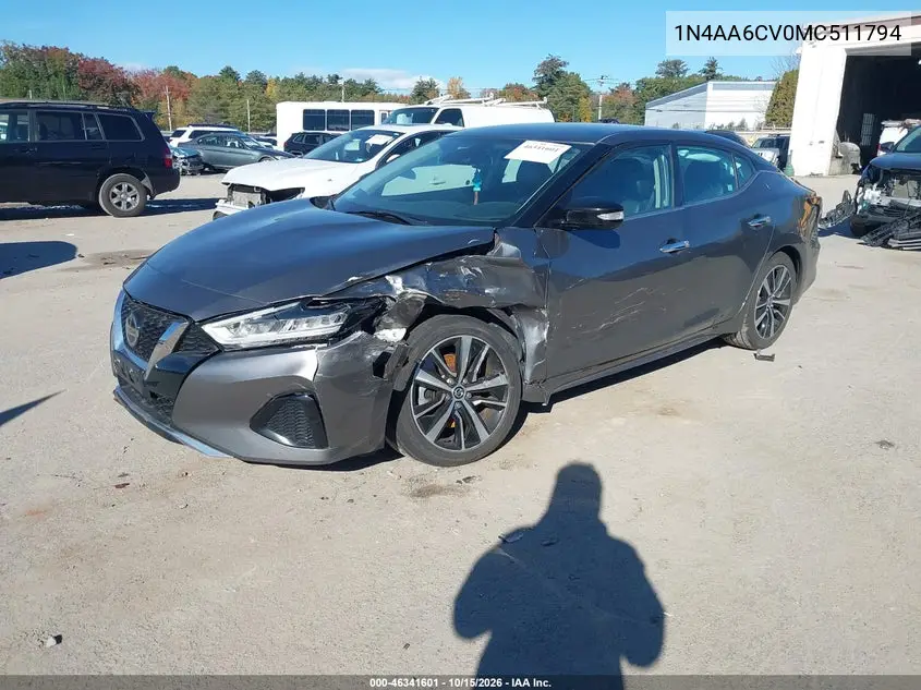 2021 NISSAN MAXIMA VIN 1N4AA6CV0MC511794 — фото 2