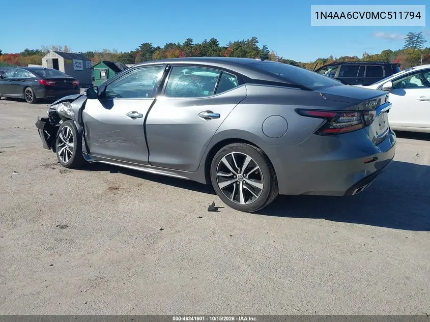 2021 NISSAN MAXIMA VIN 1N4AA6CV0MC511794 — фото 3