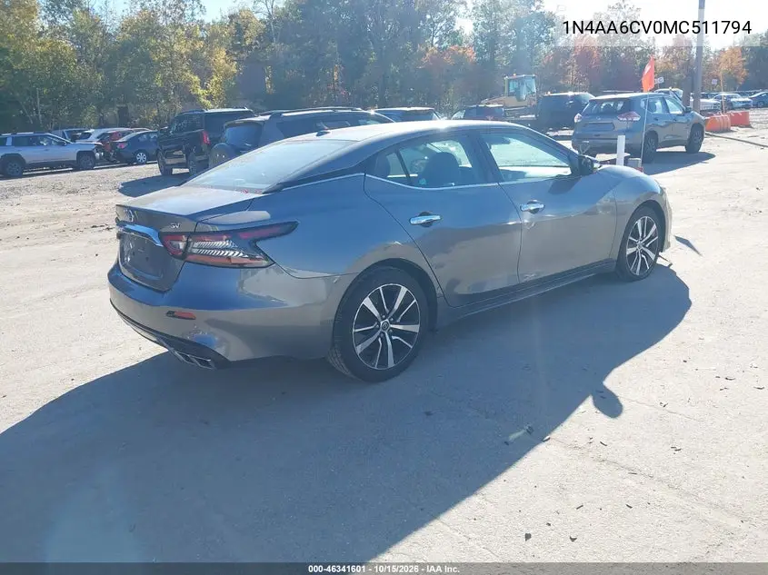 2021 NISSAN MAXIMA VIN 1N4AA6CV0MC511794 — фото 4