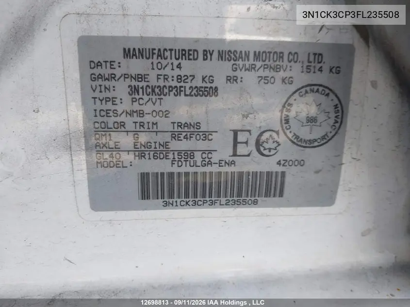 2015 NISSAN MICRA VIN 3N1CK3CP3FL235508 — фото 20