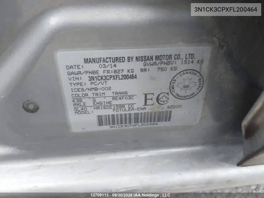 2015 NISSAN MICRA VIN 3N1CK3CPXFL200464 — фото 9