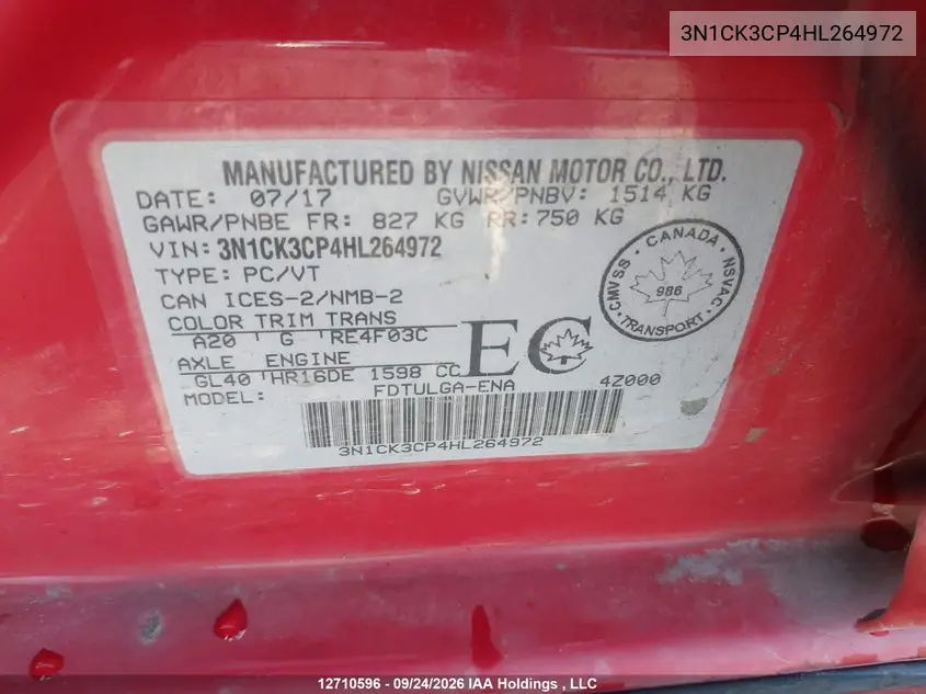 2017 NISSAN MICRA VIN 3N1CK3CP4HL264972 — фото 9