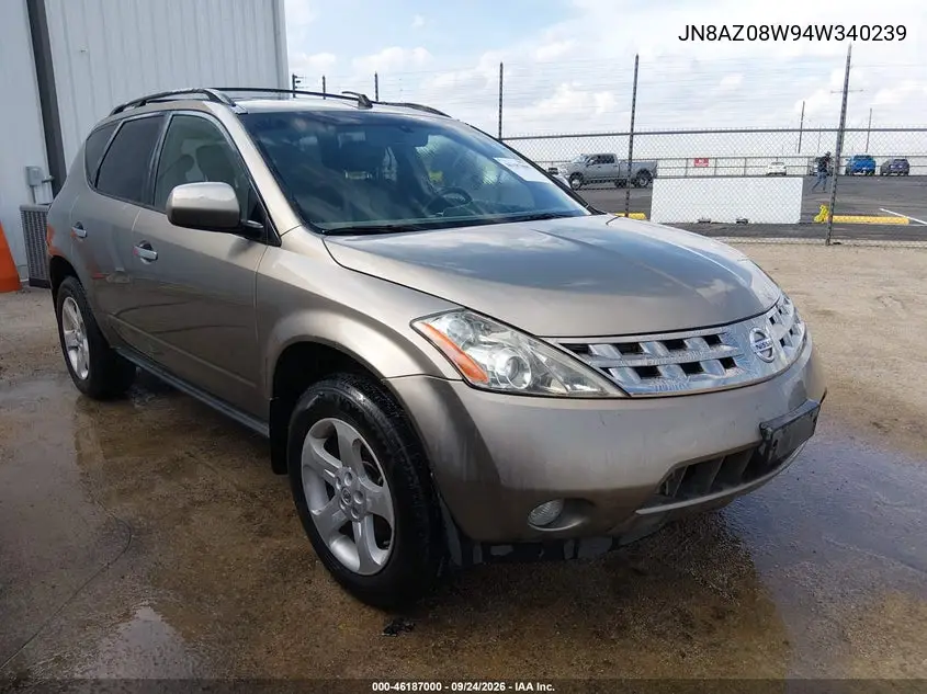 NISSAN MURANO 2004, VIN JN8AZ08W94W340239