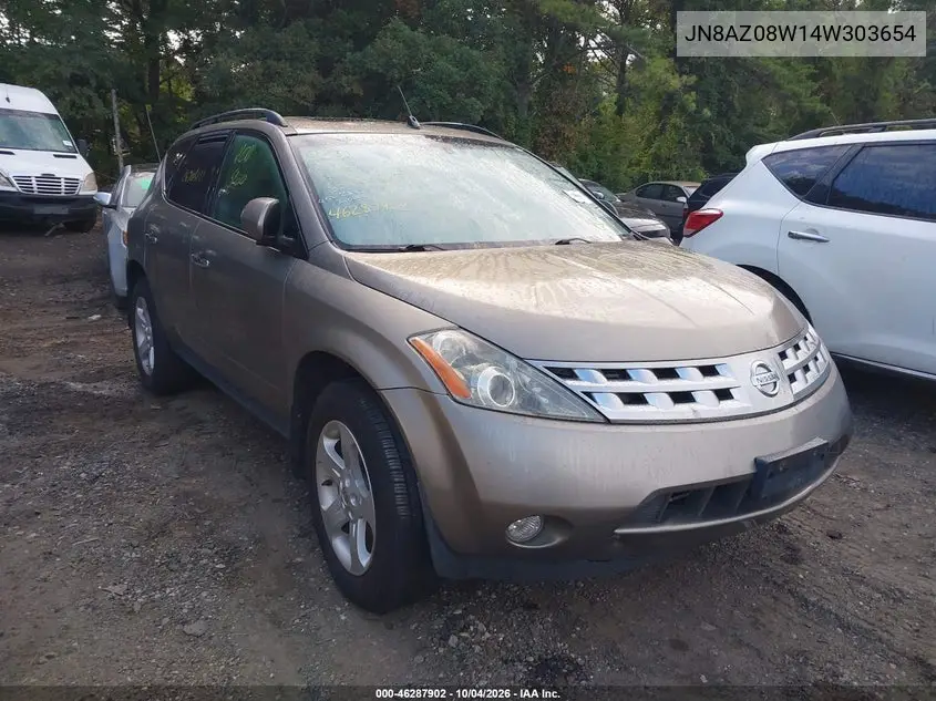 NISSAN MURANO 2004, VIN JN8AZ08W14W303654