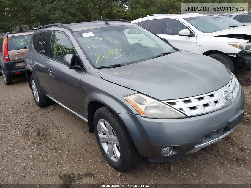 NISSAN MURANO 2006, VIN JN8AZ08T66W414502