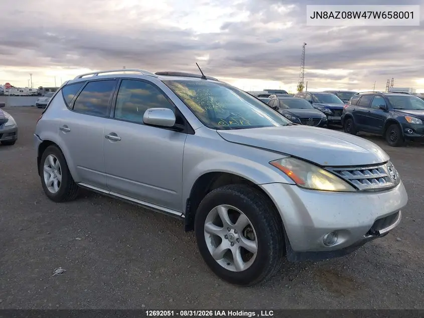 NISSAN MURANO 2007, VIN JN8AZ08W47W658001