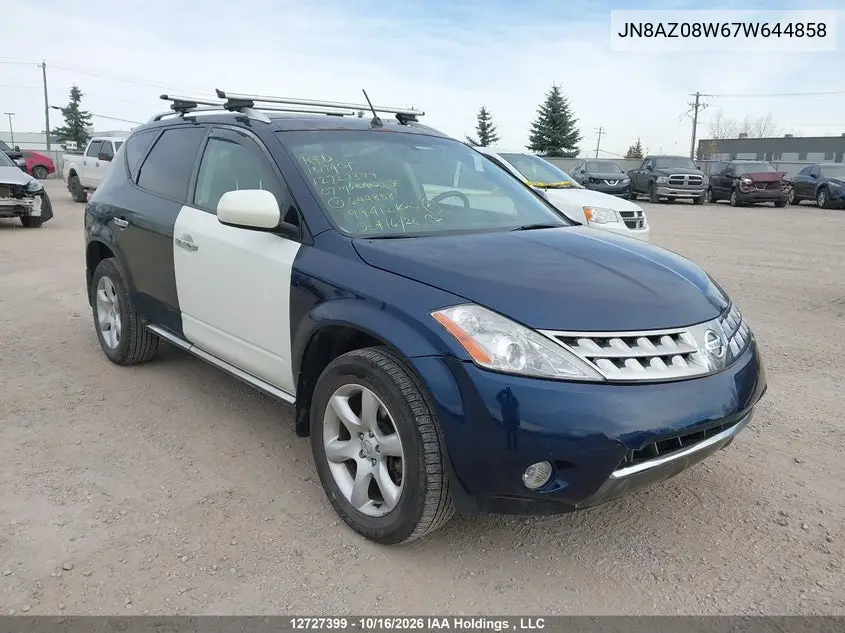 NISSAN MURANO 2007, VIN JN8AZ08W67W644858
