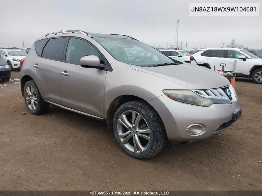 NISSAN MURANO 2009, VIN JN8AZ18WX9W104681
