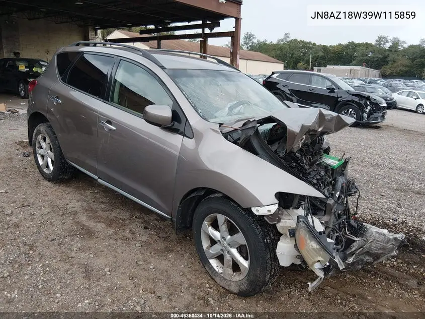 NISSAN MURANO 2009, VIN JN8AZ18W39W115859