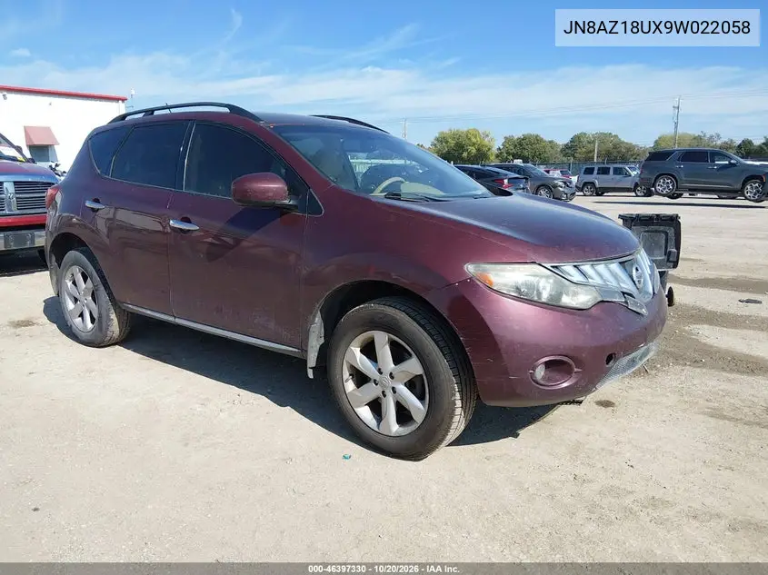 NISSAN MURANO 2009, VIN JN8AZ18UX9W022058
