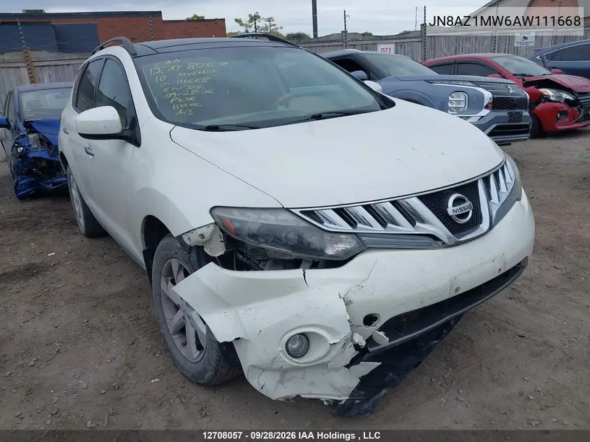 NISSAN MURANO 2010, VIN JN8AZ1MW6AW111668