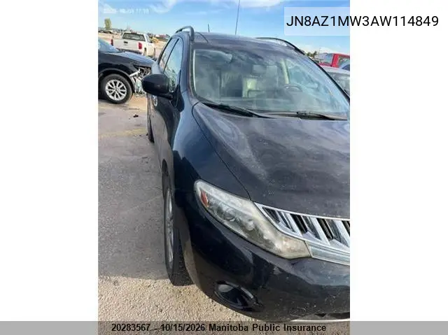 NISSAN MURANO 2010, VIN JN8AZ1MW3AW114849