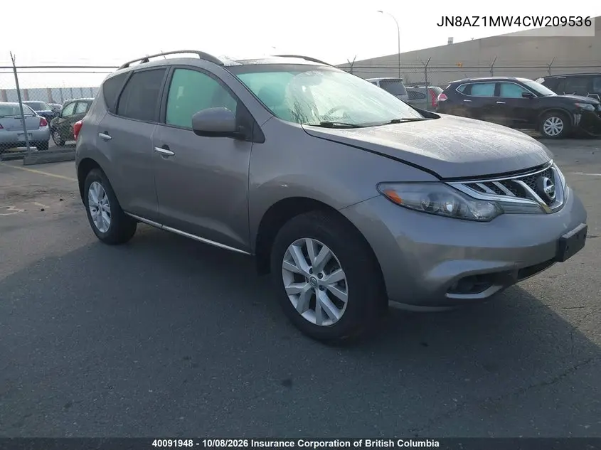 NISSAN MURANO 2012, VIN JN8AZ1MW4CW209536