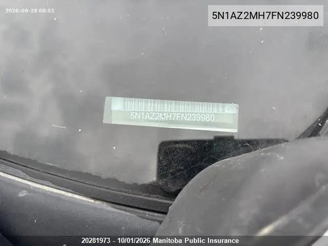 2015 NISSAN MURANO VIN 5N1AZ2MH7FN239980 — фото 9