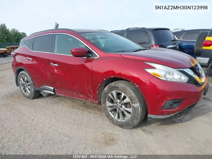 NISSAN MURANO 2016, VIN 5N1AZ2MH3GN123998