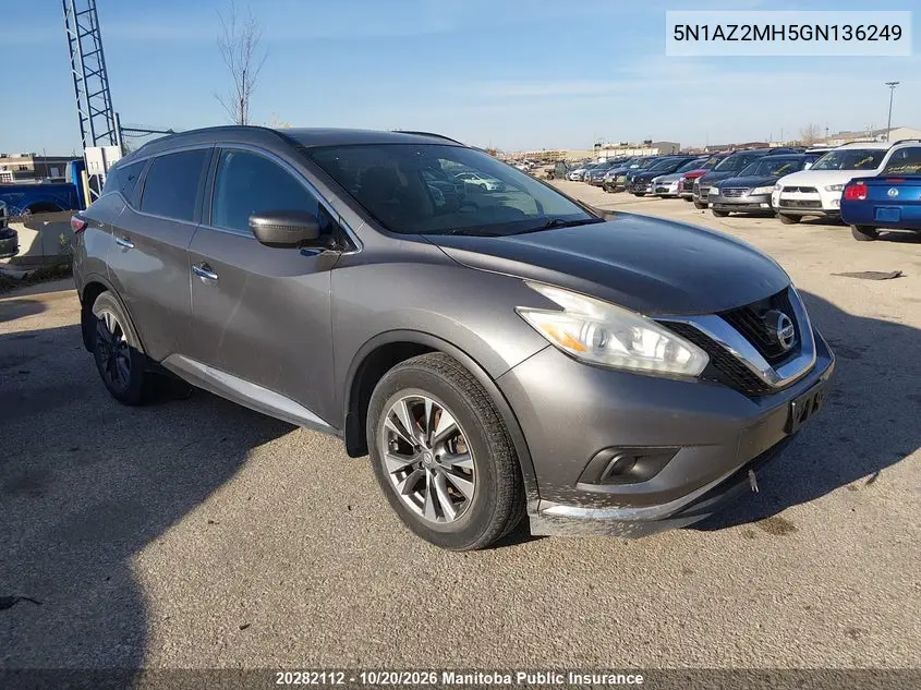 NISSAN MURANO 2016, VIN 5N1AZ2MH5GN136249