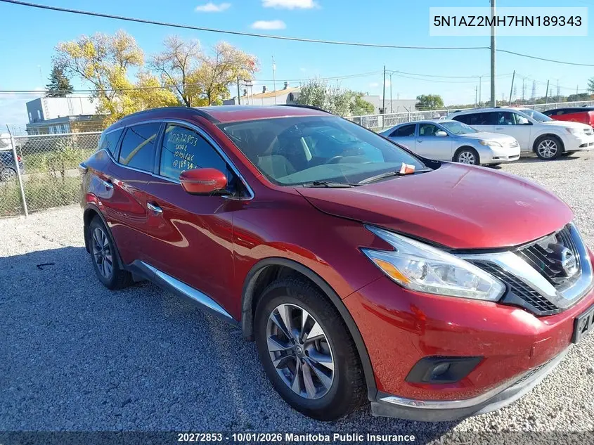 NISSAN MURANO 2017, VIN 5N1AZ2MH7HN189343