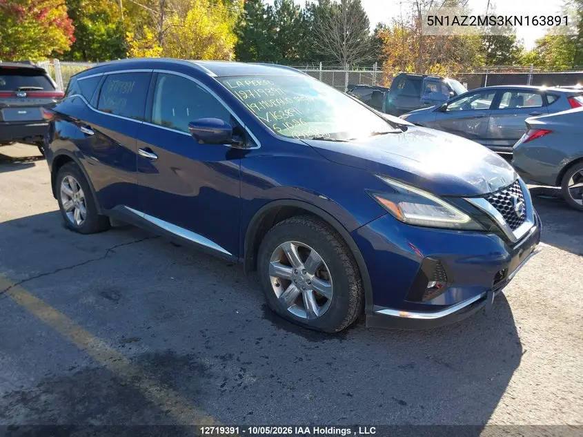 NISSAN MURANO 2019, VIN 5N1AZ2MS3KN163891