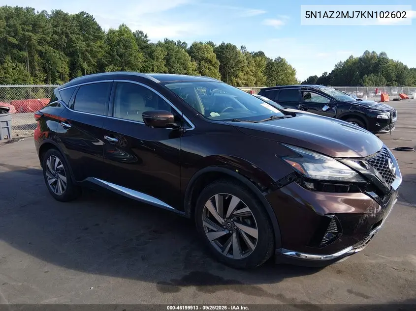 NISSAN MURANO 2019, VIN 5N1AZ2MJ7KN102602