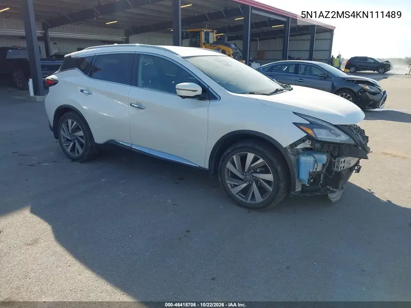 NISSAN MURANO 2019, VIN 5N1AZ2MS4KN111489