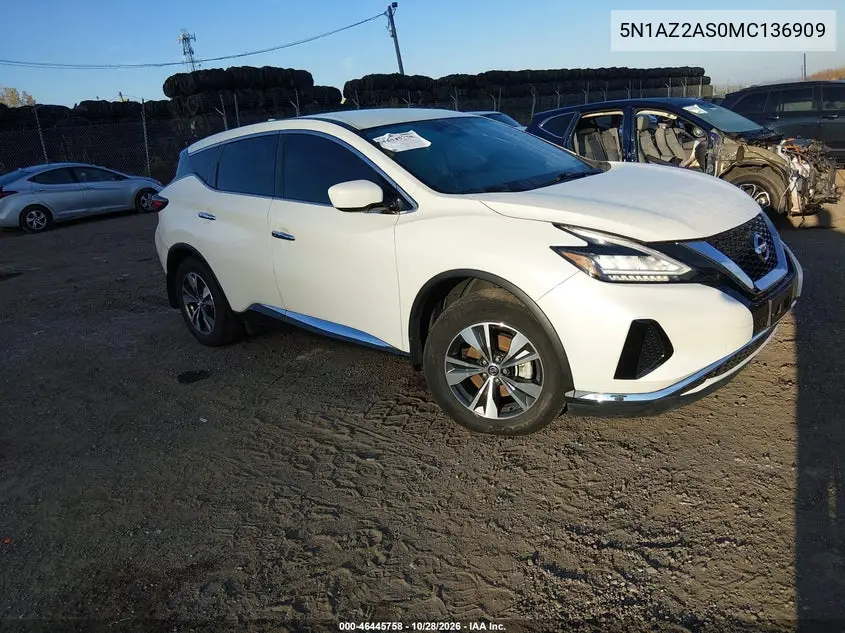 NISSAN MURANO 2021, VIN 5N1AZ2AS0MC136909