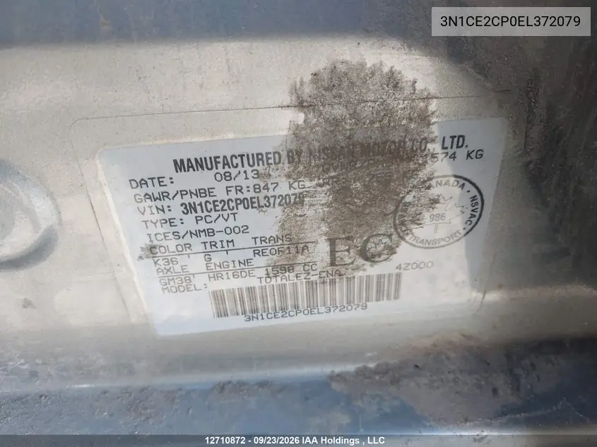 2014 NISSAN NOTE VIN 3N1CE2CP0EL372079 — фото 9