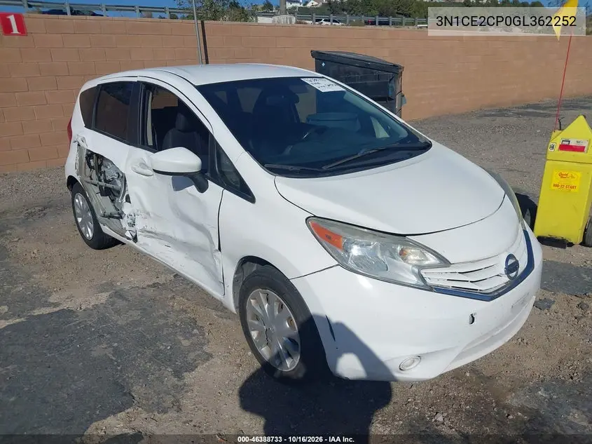 NISSAN NOTE 2016, VIN 3N1CE2CP0GL362252