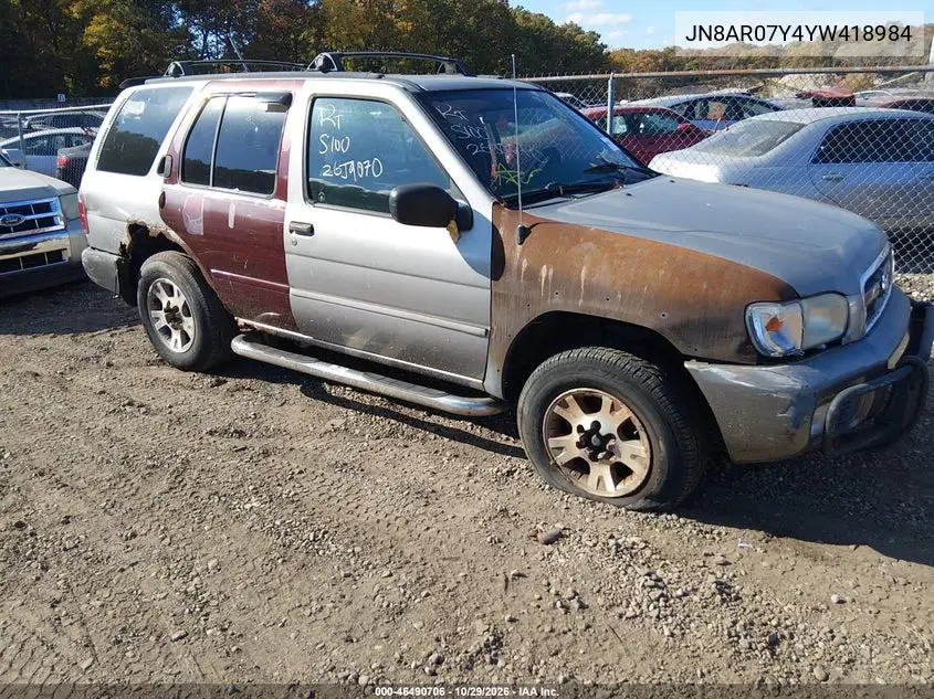 NISSAN PATHFINDER 2000, VIN JN8AR07Y4YW418984
