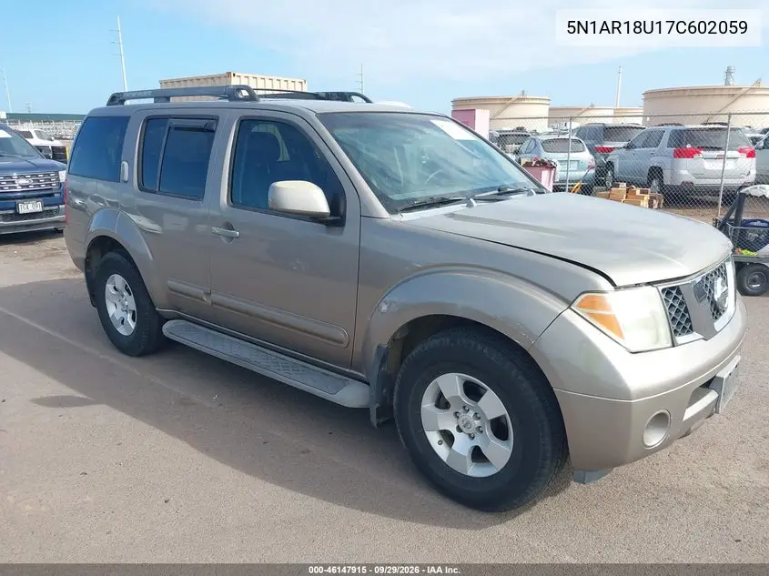 NISSAN PATHFINDER 2007, VIN 5N1AR18U17C602059