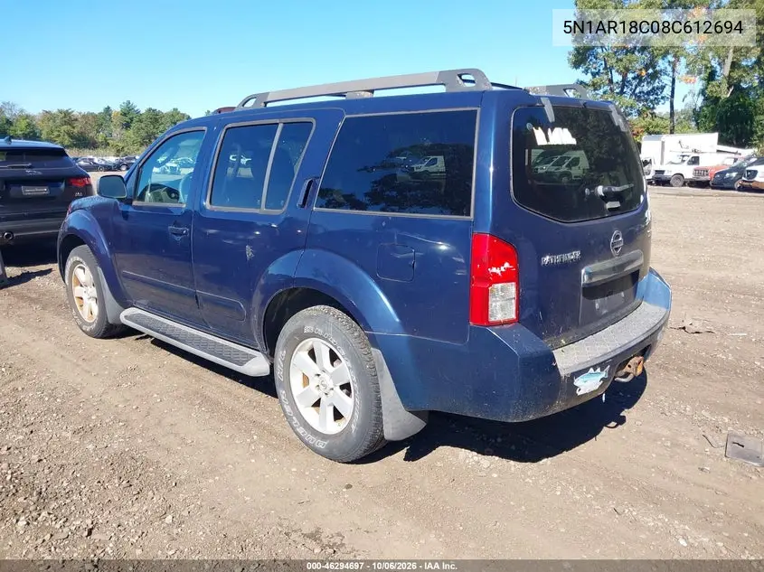 2008 NISSAN PATHFINDER VIN 5N1AR18C08C612694 — фото 3