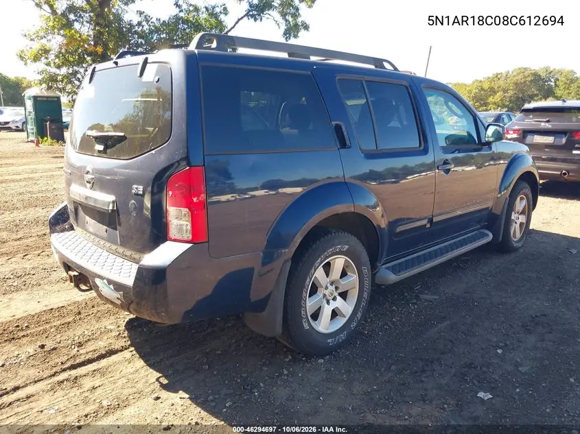 2008 NISSAN PATHFINDER VIN 5N1AR18C08C612694 — фото 4