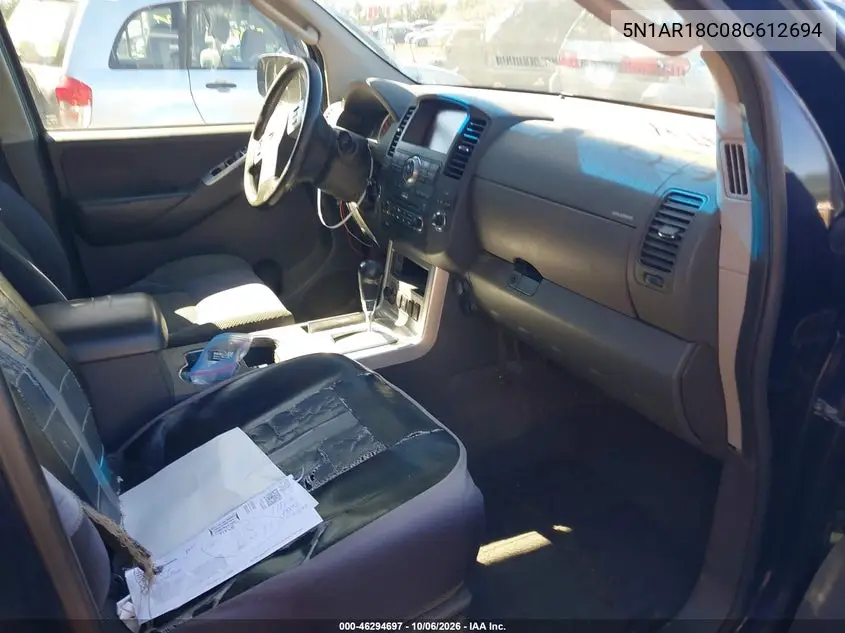 2008 NISSAN PATHFINDER VIN 5N1AR18C08C612694 — фото 5