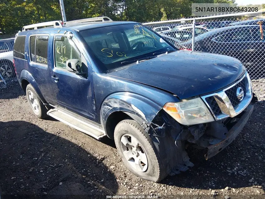 NISSAN PATHFINDER 2008, VIN 5N1AR18BX8C643208